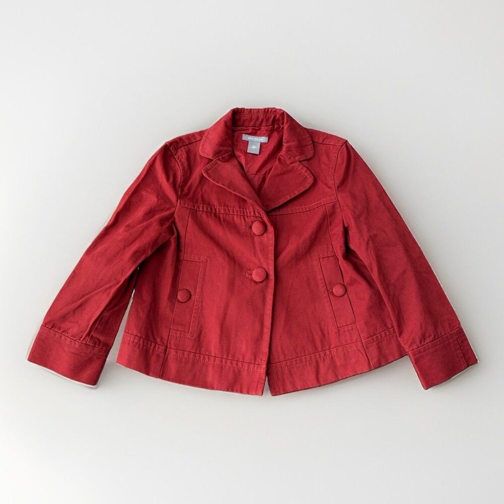 Ann Taylor Jacket XS Brick Red Cotton Twill Cropped Peacoat Double Breasted